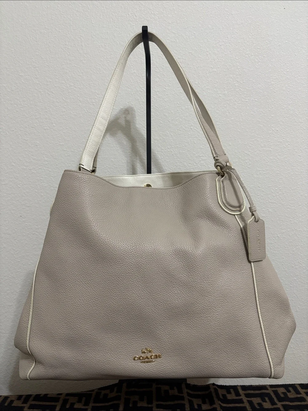 Coach Two-Tone Pebbled Leather Tote in Taupe and Cream